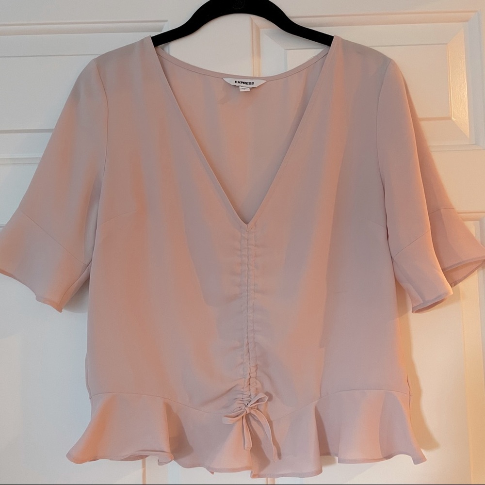 Express Blush Pink Ruched Ruffled Top